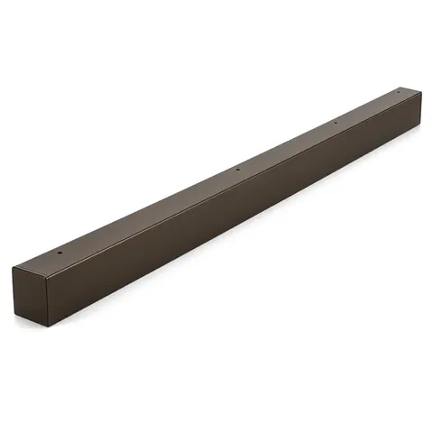 Long slim raceway box painted satin dark bronze with flat end caps and pre-drilled holes on top, on white